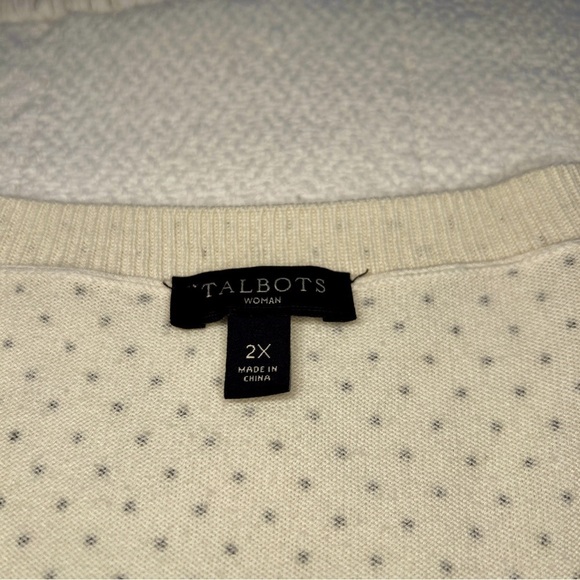Talbots Charming Cardigan Ivory White Black Mini Dot Cotton Sweater plus size 2X - Picture 11 of 14